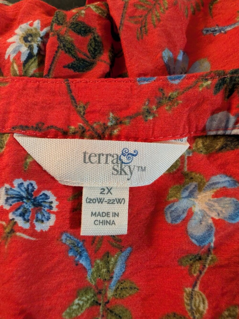 Terra & Sky Women’s 2X Red Floral Boho Tiered Tunic Dress Long Sleeve Plus Size - Picture 3 of 4